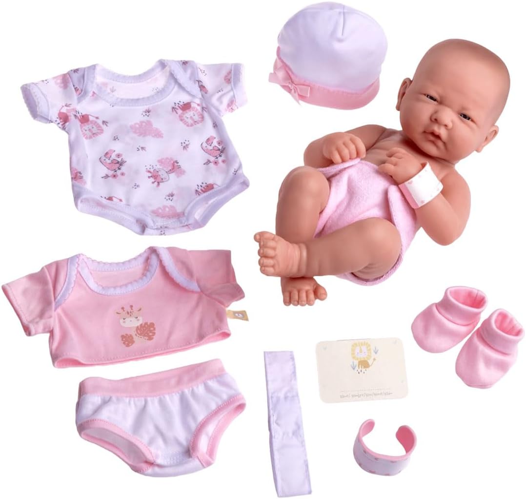 8 piece Layette Baby Doll Gift Set | JC Toys - La Newborn Nursery | 14" Life-Like Doll w/ Accessories | Pink | Ages 2+