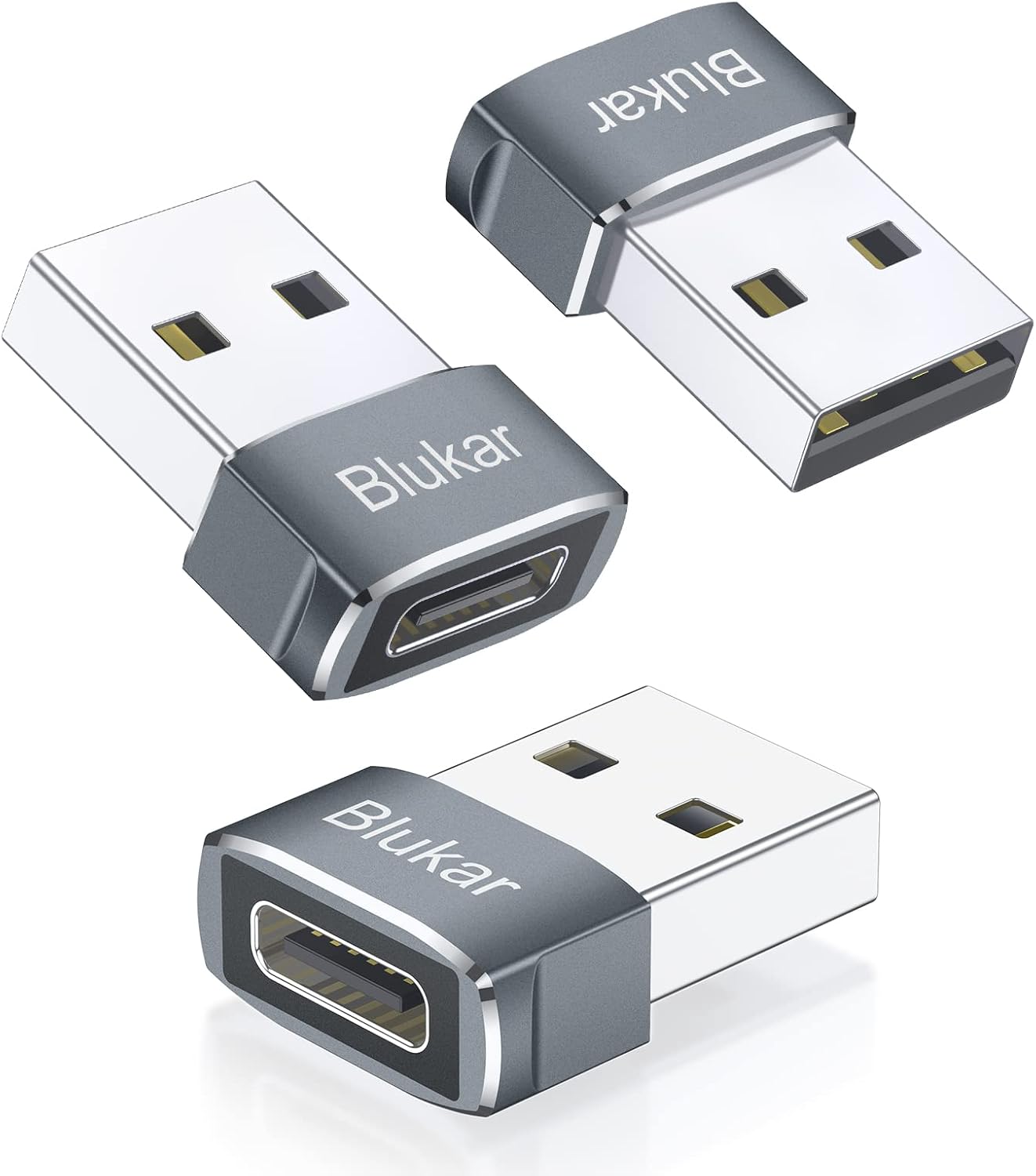 Blukar USB C Female to USB Male Adapter, 3 Pack Type C to USB-A Converter for Fast Charging & Data Sync, Compatible with iPhone 15/14/13/12/11 Pro, iPad Air 6, Galaxy S21 S20