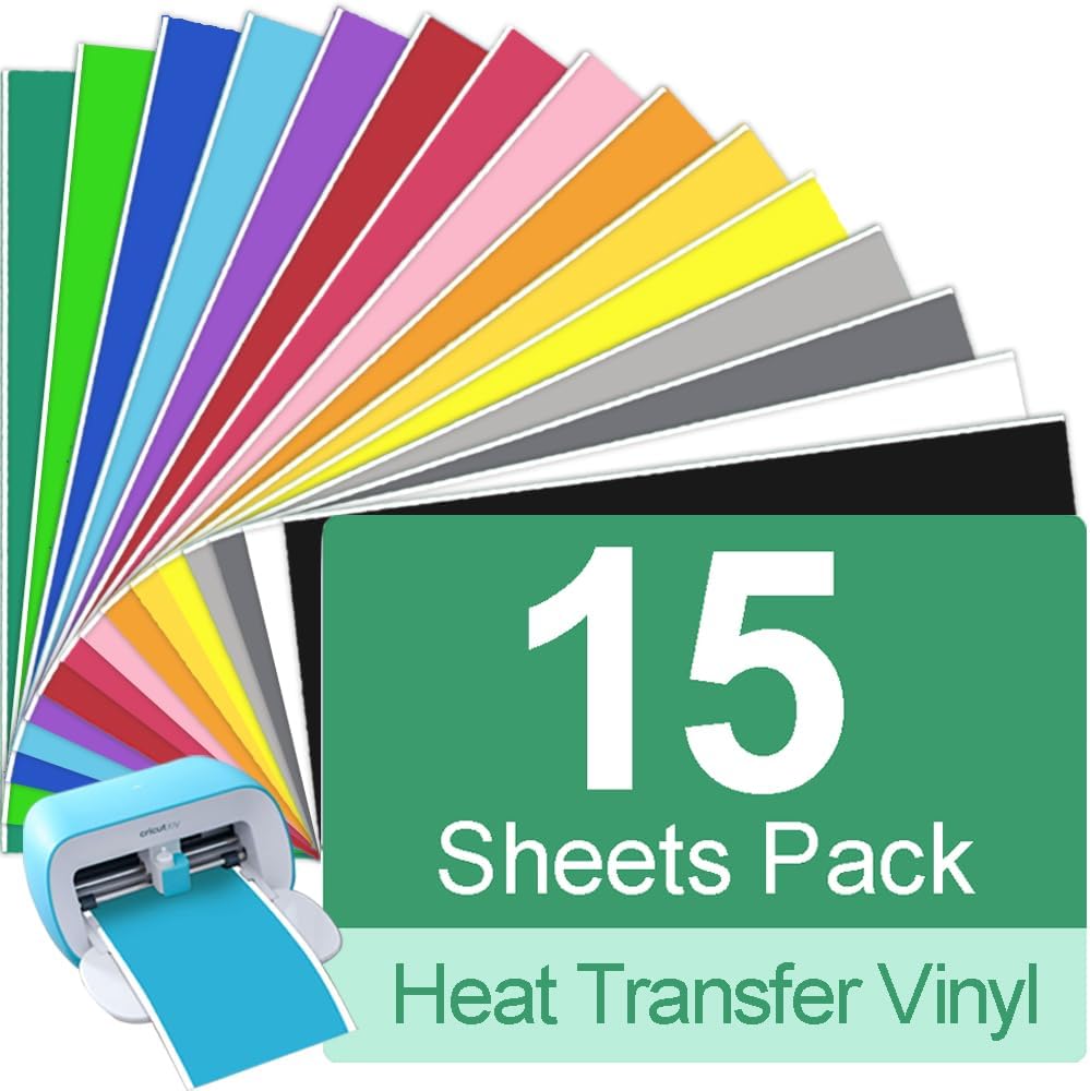Smart Iron On for Cricut Joy, 15 Packs 5.5 * 12 in HTV Heat Transfer Vinyl Flex Film Plotter Textile Easy to Cut & Weed, Plotter Film Textile, Clothing Iron-On Film, T-Shirts