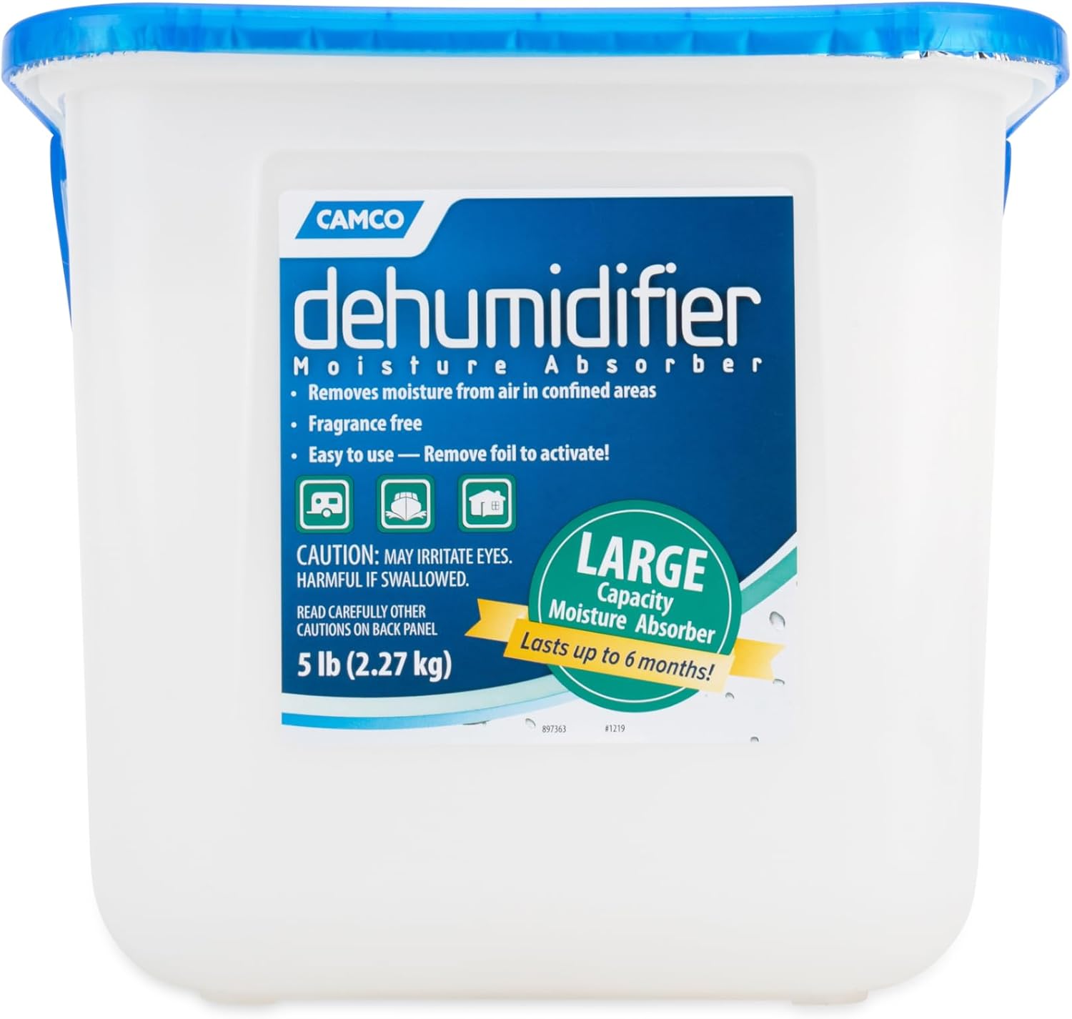 Camco Moisture Absorber Bucket - Features Fast-Acting Moisture-Absorbing Agent - No-Fragrance Beads – Use with RV Storage, Camper Organization & More (44282)