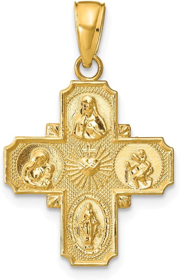 Solid 14K Yellow Gold 4-Way Medal Pendant (0.75 x 1.14 Inches)