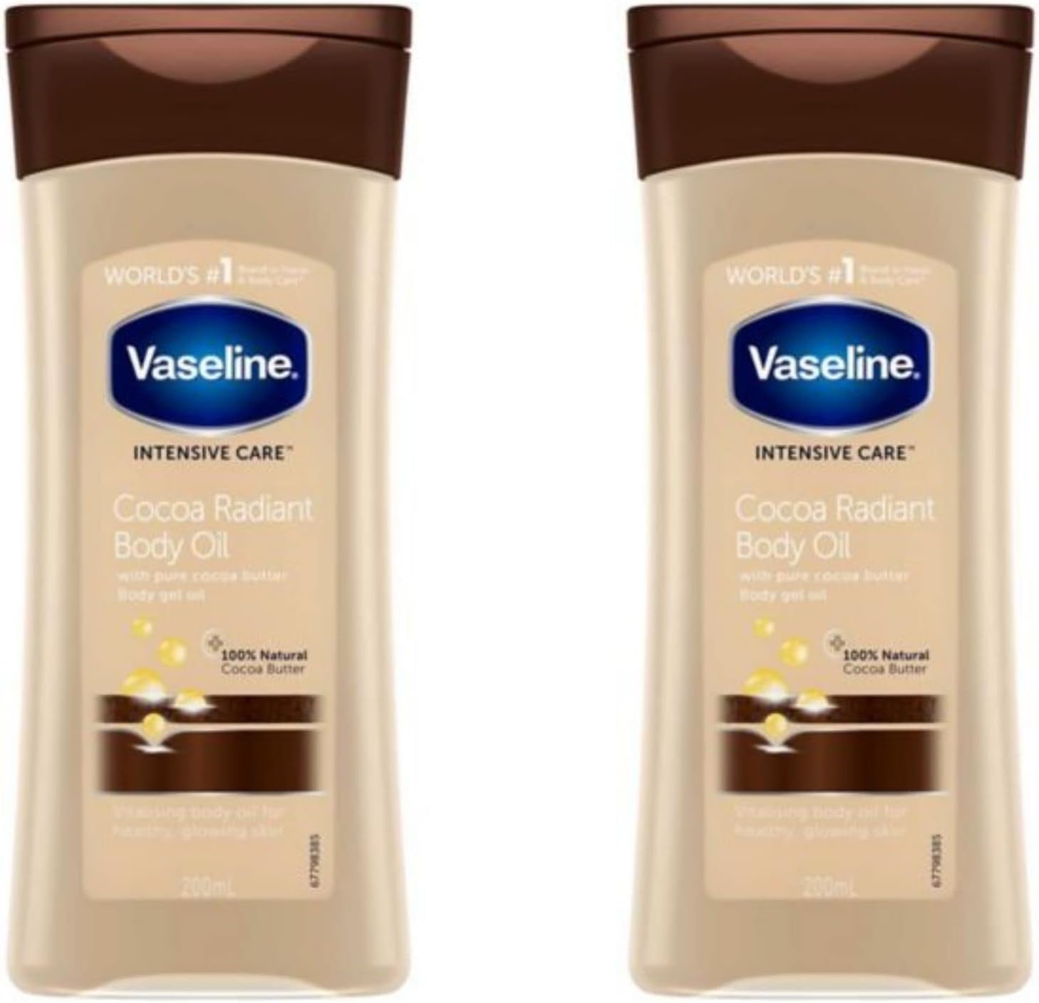 2 Pack Vaseline Intensive Care Cocoa Radiant Body Oil 200 ml