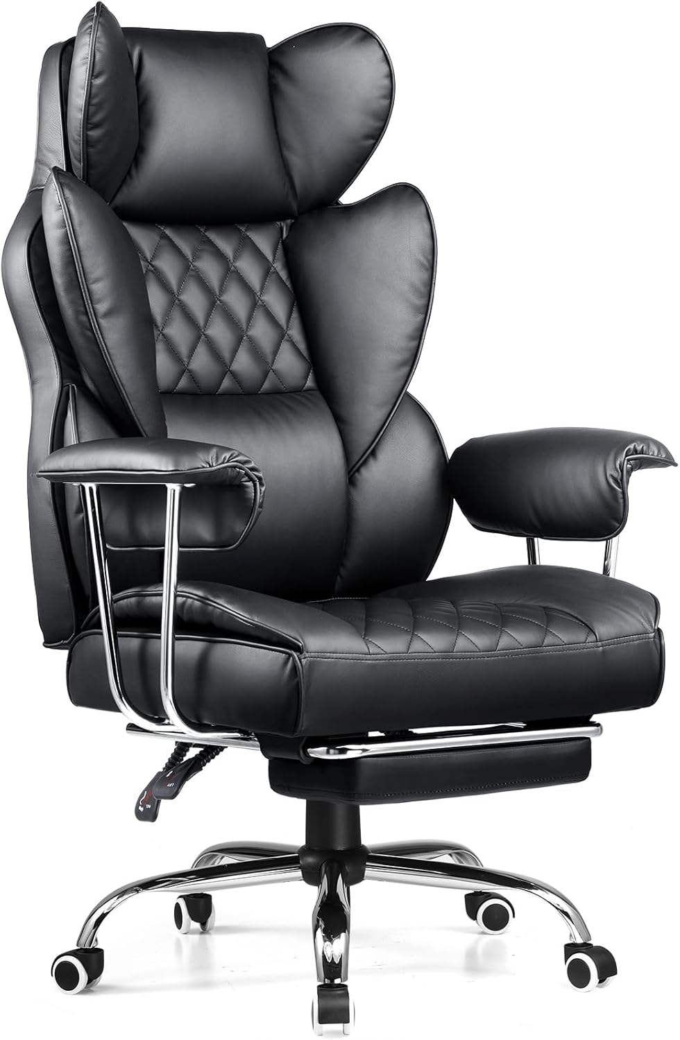 COMHOMA Big and Tall Office Chair, High Back Leather Gaming Chair with Footrest, Executive Ergonomic Office Chair with Pocket Spring Lumbar Support and with Outward Fixed Soft Armrests
