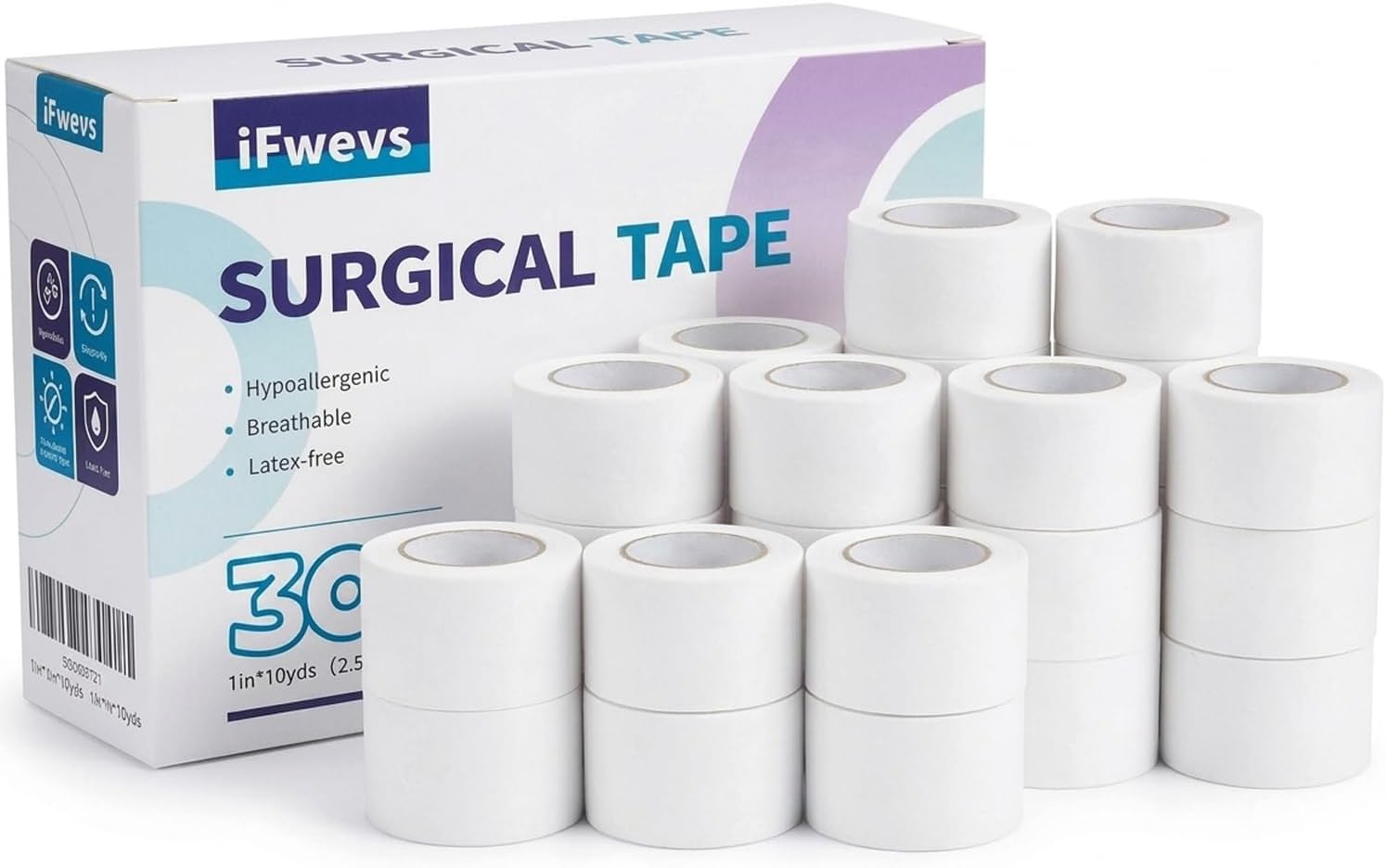 Paper Medical Tape, 30 Rolls 1" x 10 Yards, Latex Free Surgical Tape | Hypoallergenic Soft Paper Surgical Tape, Applicable to Surgical Tape for Skin, Dressings, Wound First Aid Tape