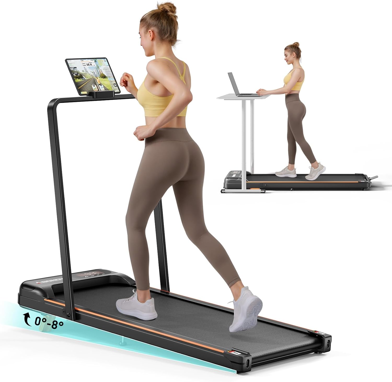 Abonow Walking Pad, Under Desk Treadmill with Incline for Home Office 2.5HP Portable Walking Treadmill with 265 Lbs Weight Capacity Walking Machine, Remote Control, LED Display