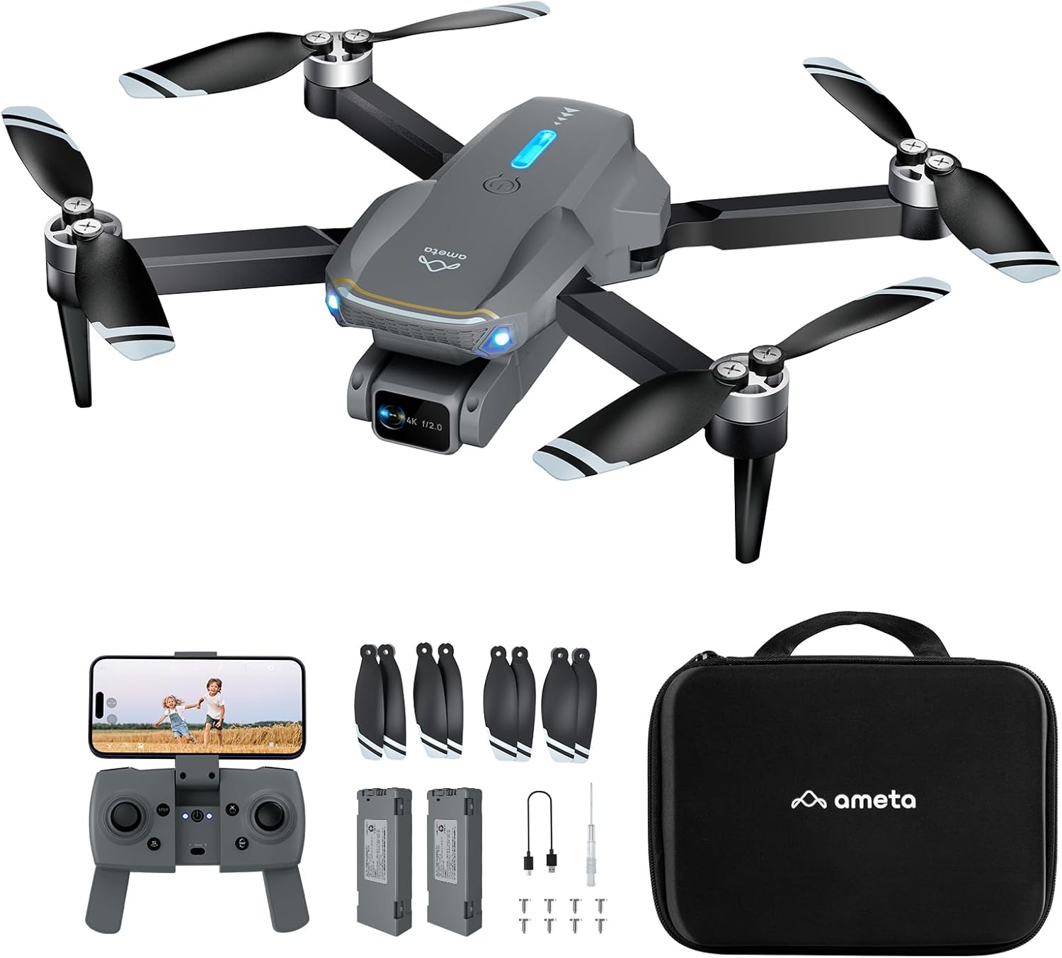 Ameta Drone with Camera 4K for Kids, S20 Lite RC FPV Drone for Adults Beginners with 36min Flight Time/Altitude Hold/Circle Fly/ 3D Flip, Cool Toy Gift for Men Boys, Under 250g