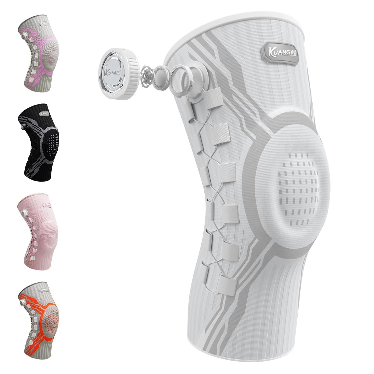 Kuangmi Knee Brace for Support - Adjustable Compression for Arthritis, ACL, Meniscus Tears - Relieves Knee Pain for Men, Women, Sport & Exercis,Long-W-R-2XL