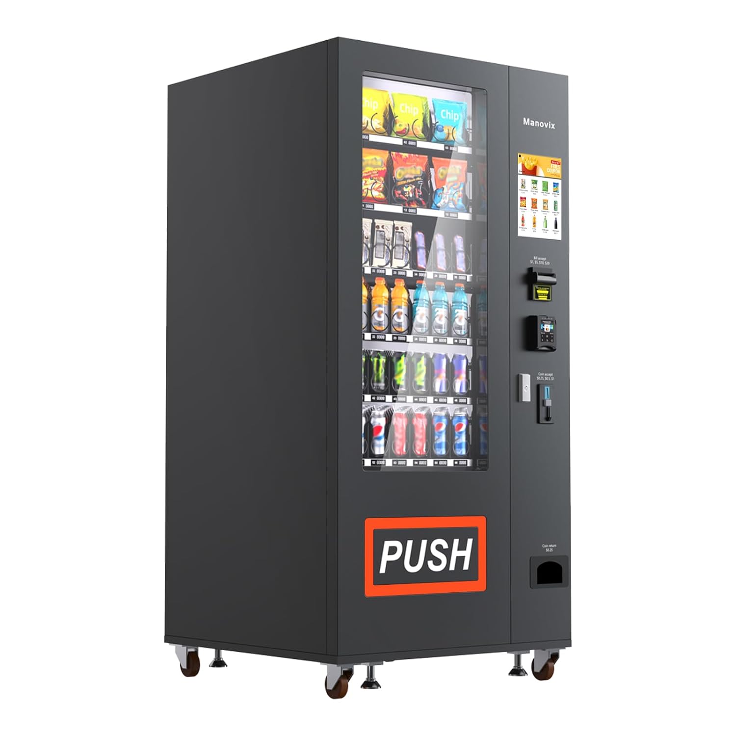 Beverage Snack Combo Commercial Vending Machine for Business with Credit Card Reader & Bill and Coin Acceptor Refrigerated Cold Drink soda with Temp Control Touch Screen