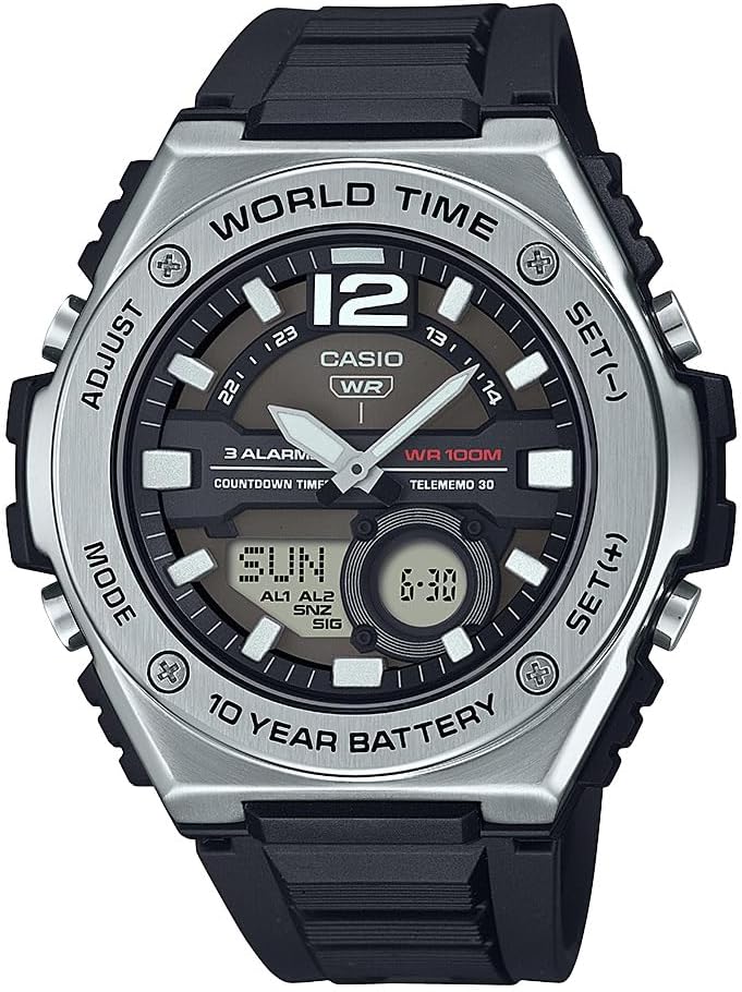 Casio MWQ100 Series | Men’s Digital Watch | 100M WR | Stainless Steel | World Time | Countdown Timer | Auto Calendar | Telememo | Multi Alarms | 100 SEC Chronograph | 10 Year Battery