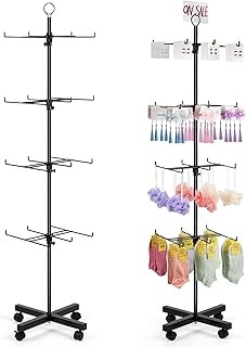 Retail Display Spinning Display Stand 4 Tier Display Rack Movable Jewelry Keychain Display Stands for Vendor Events Floor Spinner Rack for Store Display (Black)