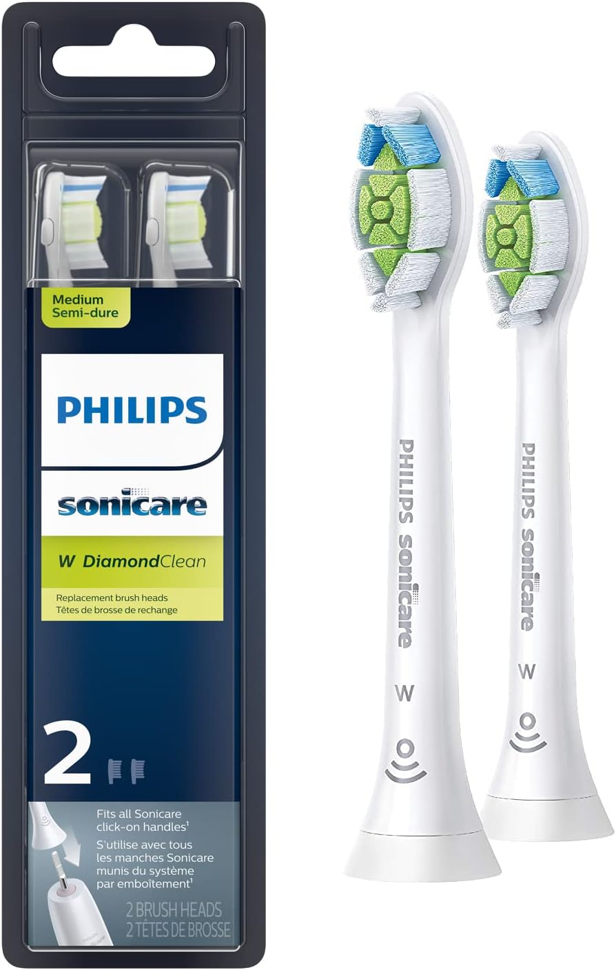 Philips Sonicare Genuine W DiamondClean Replacement Toothbrush Heads, 2 Brush Heads, White, HX6062/65
