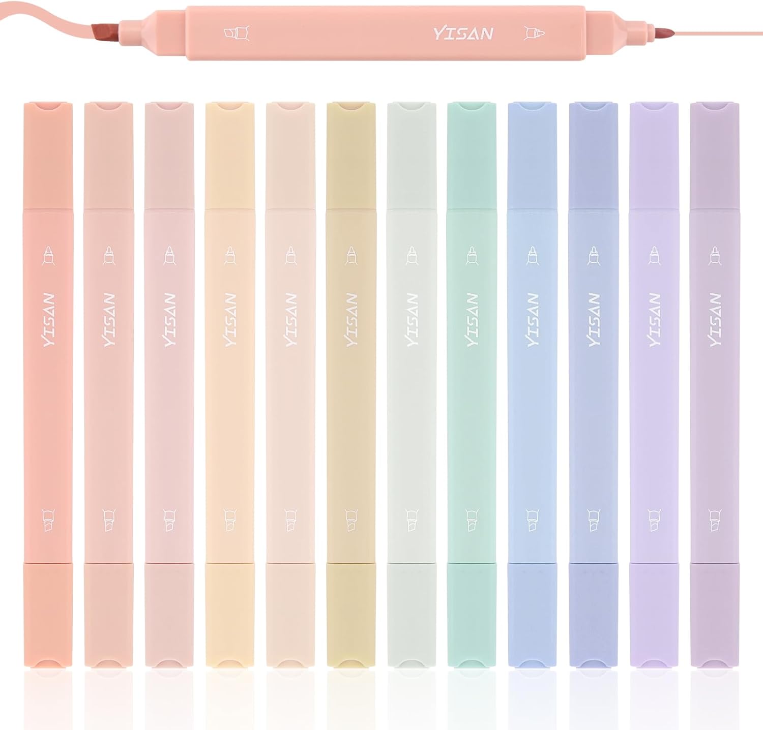 YISAN Pastel Highlighter Pens,Double Tip12 Colors Bible Highlighter Markers no bleed,70924