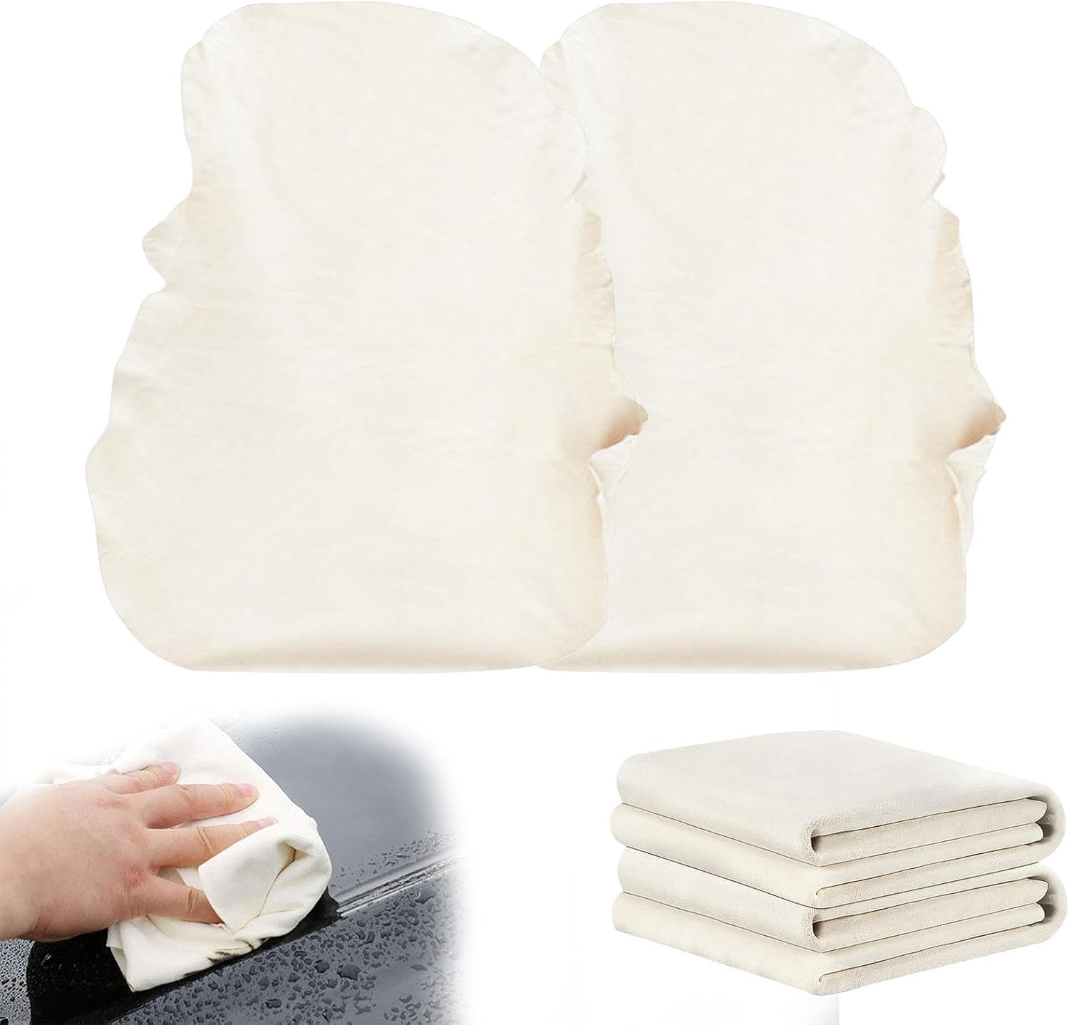 Vernerth 2 Pcs Chamois Leather 40x30cm – Natural Shammy Leather Cloth for Car Drying, Lint-Free & Streak-Free Absorbent Towel for Auto Detailing, Glass, Mirrors, Windows & Kitchen Use