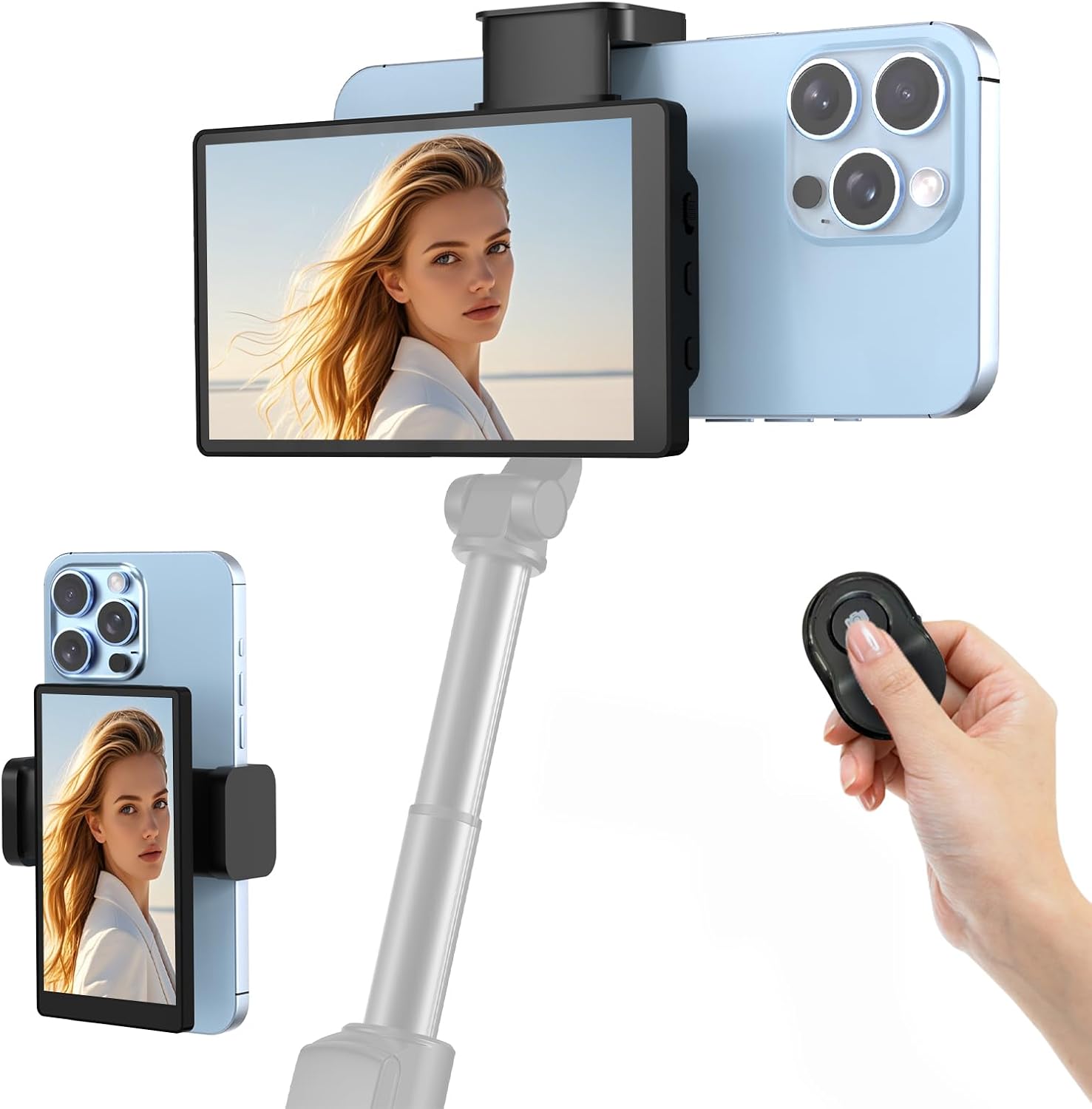 APEKX 5" Vlog Selfie Monitor Screen Magnetic for iPhone/Android - Wireless & USB-C/HDMI Live Stream Screen, 25% Larger Than 4", TikTok/YouTube Ready, 3 Brightness Levels (Black)