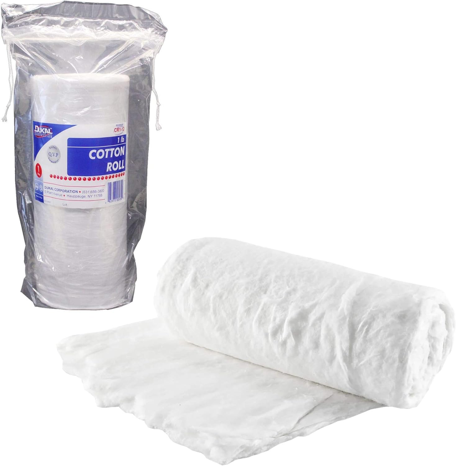 Dukal White Cotton Roll for Wound Care - Soft, Absorbent, Non-sterile, 100% Cotton - Re-sealable Drawstring Polybag - Single Use