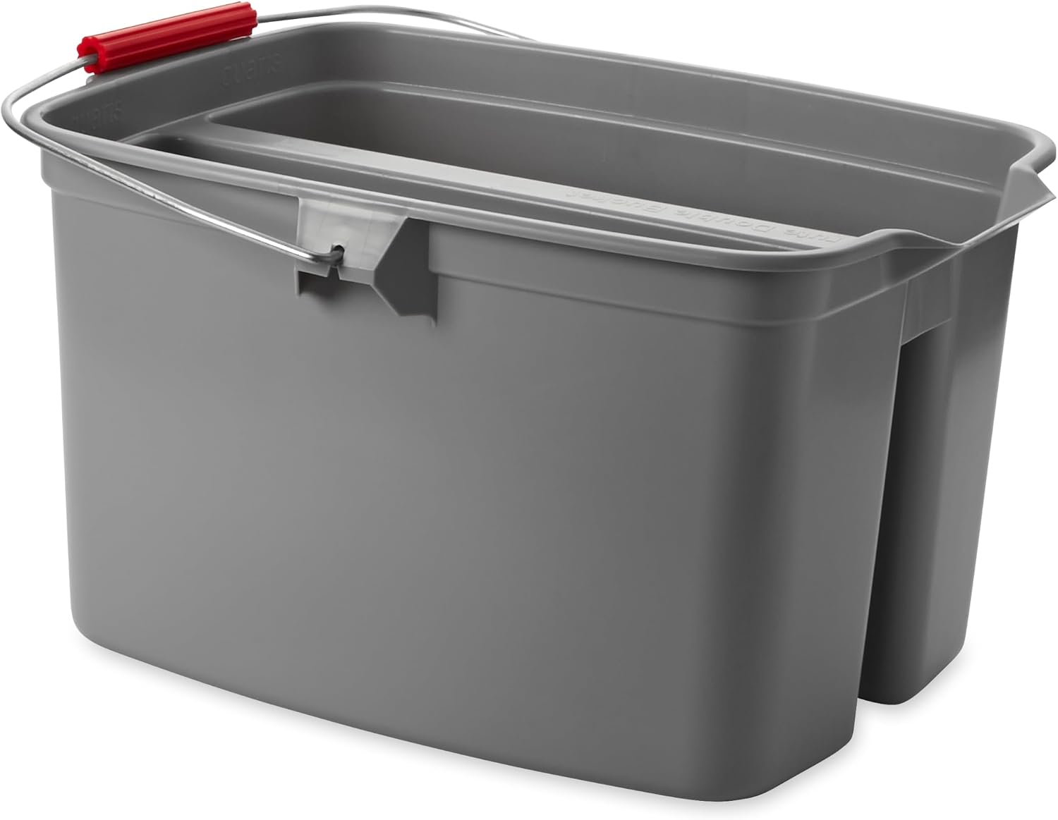 Rubbermaid Commercial Products Double Pail Plastic Bucket for Cleaning Easy to Carry 19 Quart Gray Cleaning Caddy Supplies Organizer with Handle for Bathroom/Kitchen