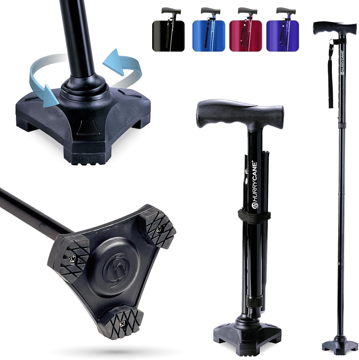 HurryCane Freedom Edition Foldable Walking Cane with T Handle