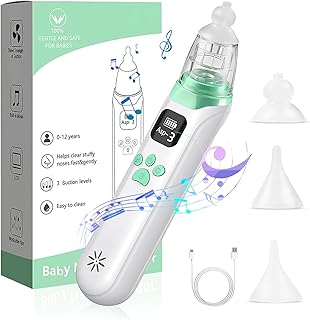 Nasal Aspirator for Baby, Electric Nose Suction for Toddler, Baby Nose Sucker with 3 Silicone Tips, Pause & Music & Light Soothing Function