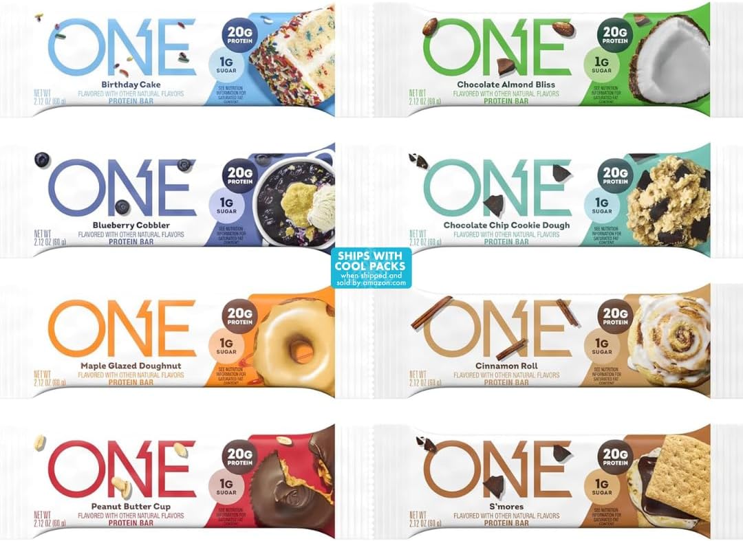 ONE Protein Bars, Sampler Variety Pack, Gluten Free with 20g Protein and 1g Sugar, Pantry Staples, 2.12 oz (8 Count)