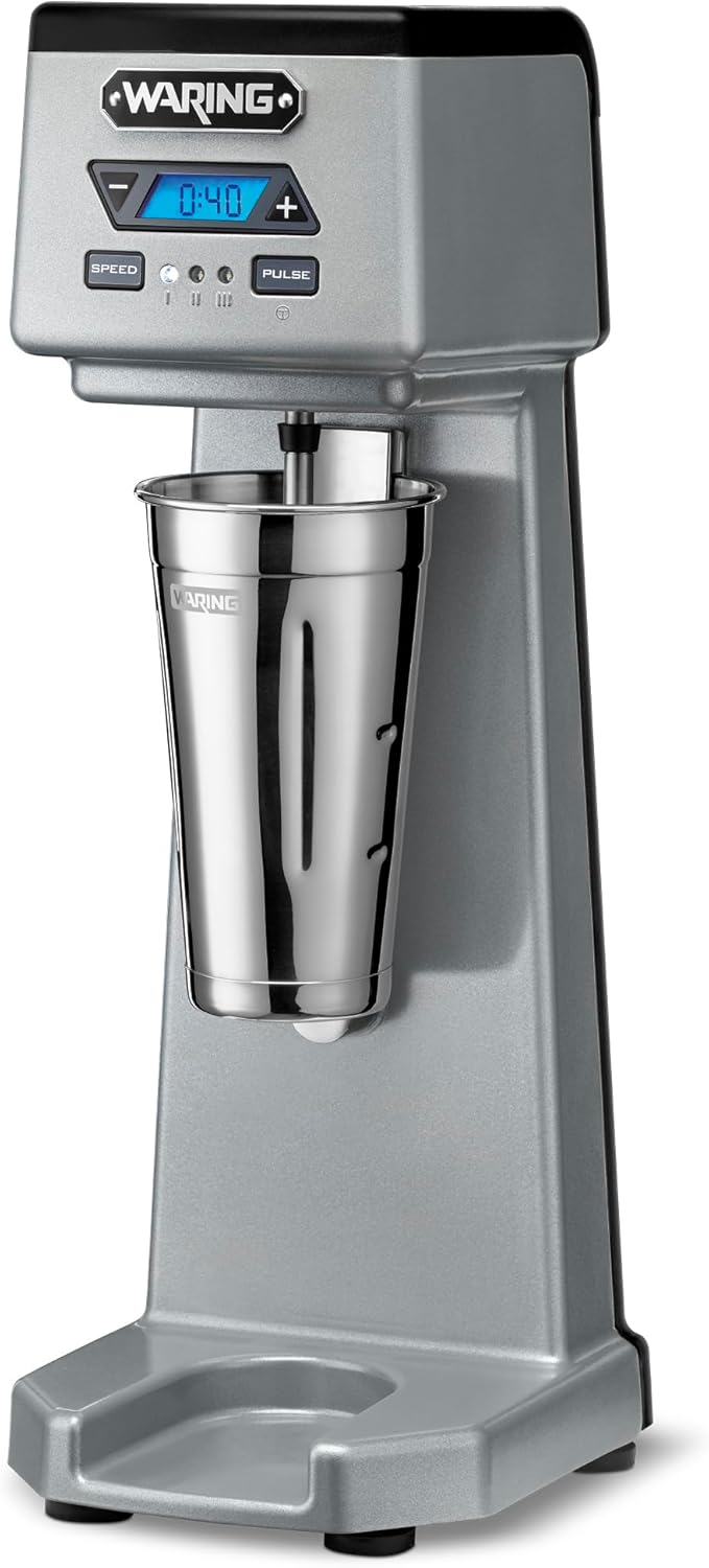 Waring Commercial WDM120TX Heavy-Duty Single 1Hp Spindle Drink Mixer with Countdown Timer, Digital Display, Automatic Start/Stop, 120V, 5-15 Phase Plug, 22" x 9" x 10.38"