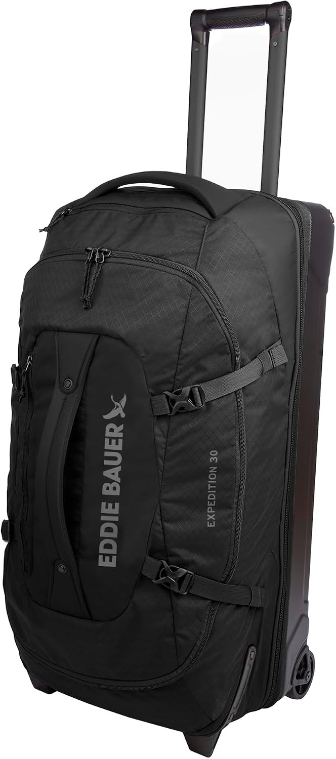Eddie Bauer Expedition Rolling Duffel Bag with Wheels | Travel | Check-In | Luggage | Rugged | Durable - Black, 30"