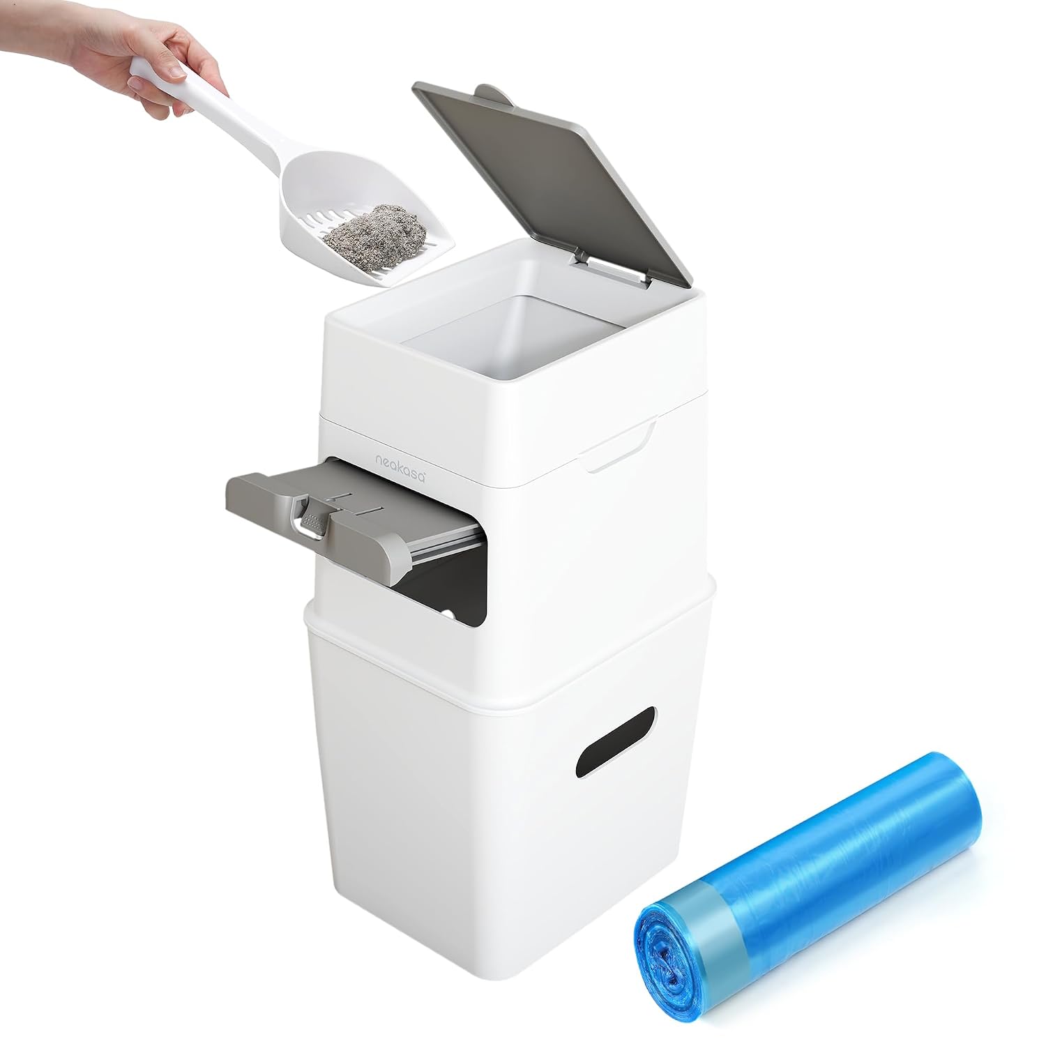 Neakasa XL Cat Litter Disposal Bin with 4-Months Supply Refill Bags (White)