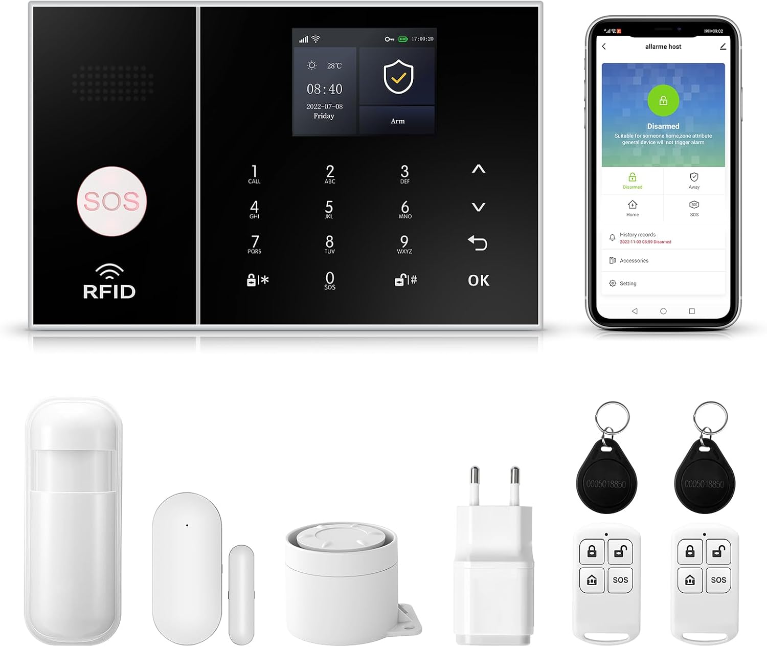 XNY WiFi Home Alarm System, Wireless 4G Burglar Alarm System for Home Security with APP Alert, 8-Piece-Kit (Motion Detector, Door Window Sensor, Remote, Siren), Work with Alexa and Google Assistant
