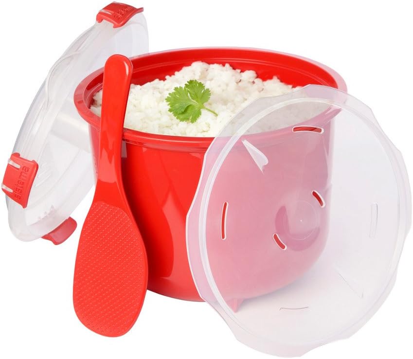Sistema Microwave Rice Cooker | Perfect for Cooking Rice, Polenta & Couscous | Medium 2.6 L | BPA-Free Non-stick with Lid | Red/Clear