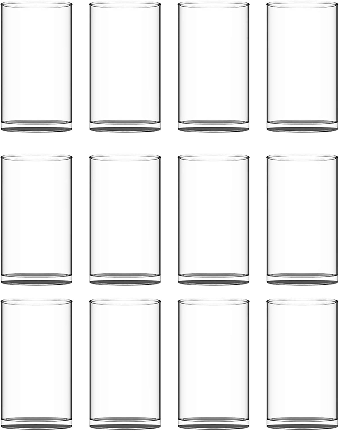 Set of 12 Clear Glass Cylinder Vases (2 Sponge Brushes Included), 3.5” W x 6” H, Flowers Vases, Decorative Centerpieces for Home, Events or Weddings