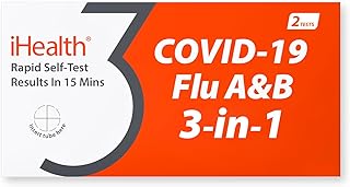 iHealth COVID-19, Flu A&B 3-in-1 Antigen Rapid Test, Results in 15 Minutes, FDA Authorized OTC Flu & COVID Home Test, with Non-invasive Nasal Swab, Easy to Use & No Discomfort (1 Pack, 2 Tests Total)
