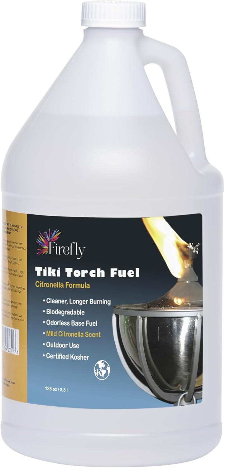 Firefly Tiki Torch Fuel – Clean-Burning Outdoor Lamp Oil for Tiki Torches and Lanterns. Low Smoke, Citronella Formula, Long-Lasting – Outdoor Patio & Garden Use - 1 Gallon