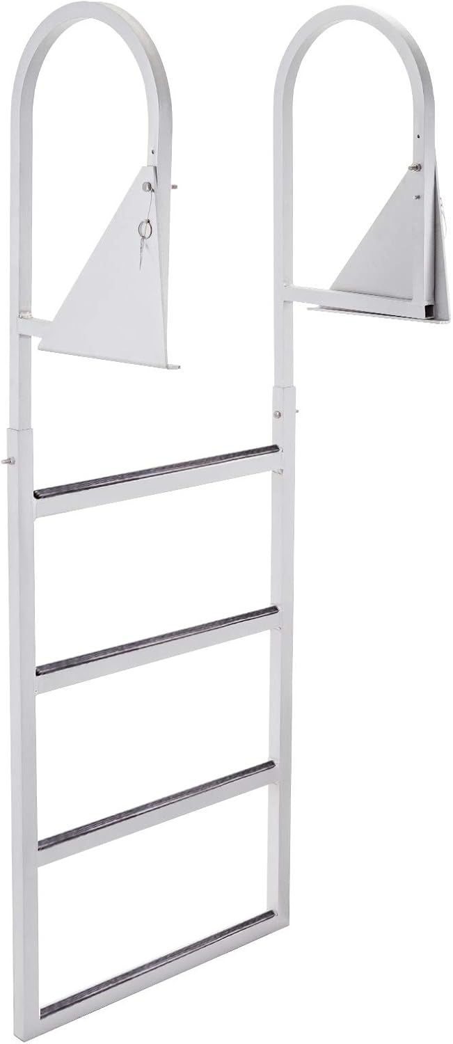 BestEquip Aluminum Dock Ladder, Boat Ladder 21-Inch Wide Step, Aluminum Boat Ladder Removable Dock Stairs w/Handrail Flip-Up Marine Boarding Dock Ladder Stainless Steel Mounting Hardware (4 Step)