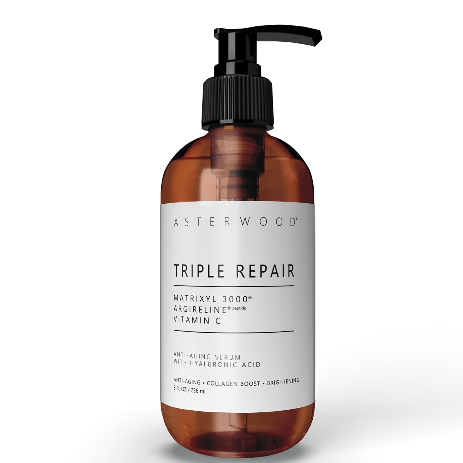 Asterwood Triple Repair Matrixyl 3000 + Argireline + Hyaluronic Acid + Vitamin C Serum for Face - Anti-Aging, Collagen Boosting, Hydrating - Fragrance-Free - 8 Fl Oz