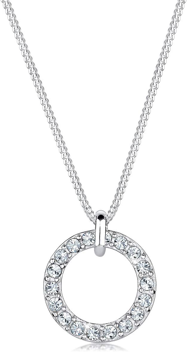 Elli Necklace Women Circle Pendant Cut Out with Crystals in 925 Sterling Silver