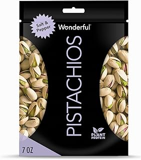 Wonderful Pistachios In Shell, Salt & Pepper, 7 Ounce Resealable Bag, Healthy Snack, Protein Snack, Pantry Staple