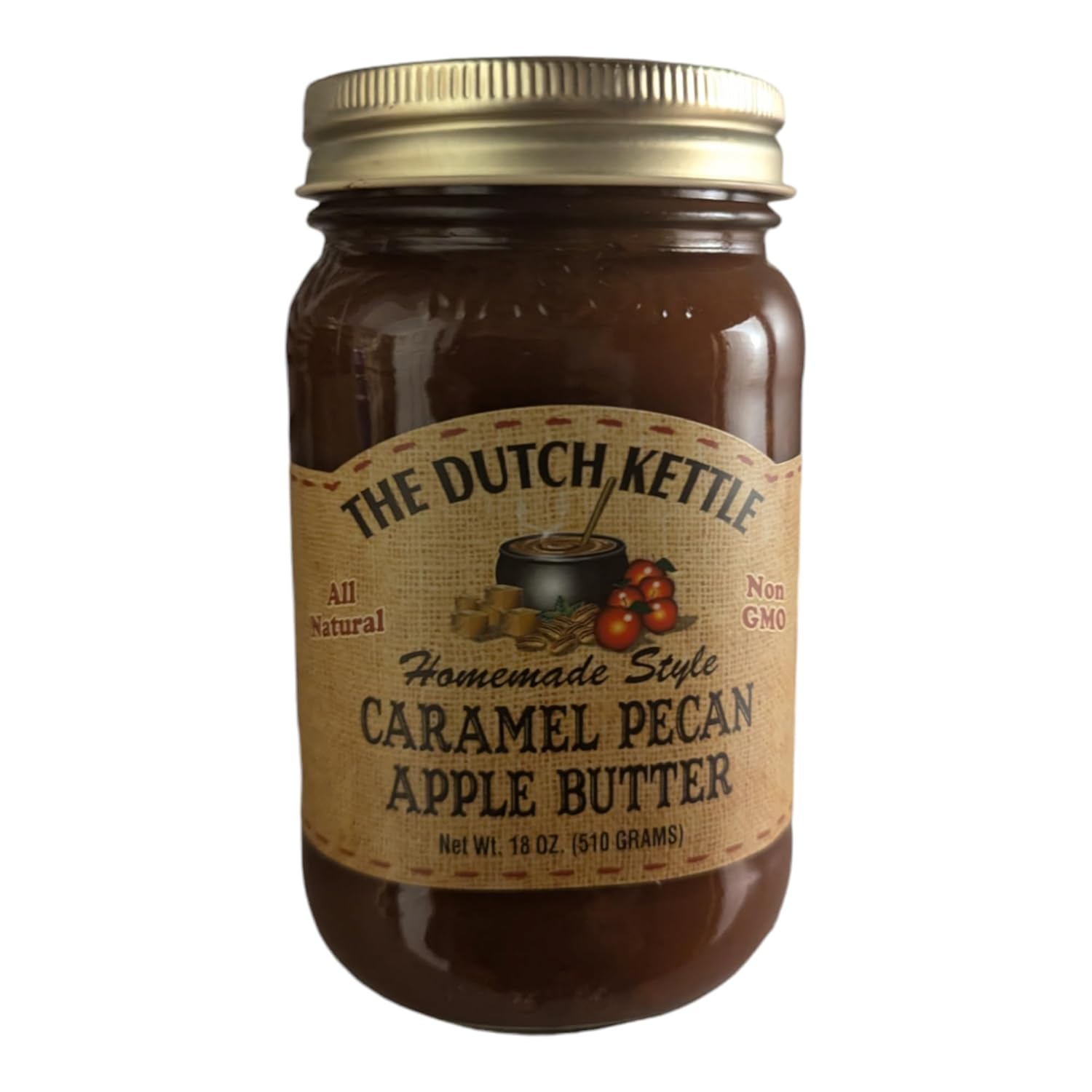 The Dutch Kettle Amish Homemade Caramel Pecan Apple Butter - One (18 oz Jar) - Rich, Gourmet Flavor, Non-GMO, No Preservatives