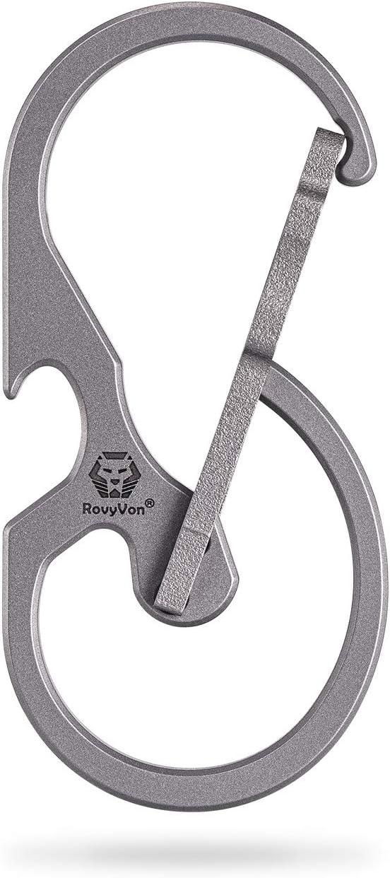 RovyVon U8 Small Keychain Carabiner, Mini Key Pocket Clip, Titanium EDC with Bottle Opener, Multi Tool, Best, Heaty Duty, Emergencies, Man, Office