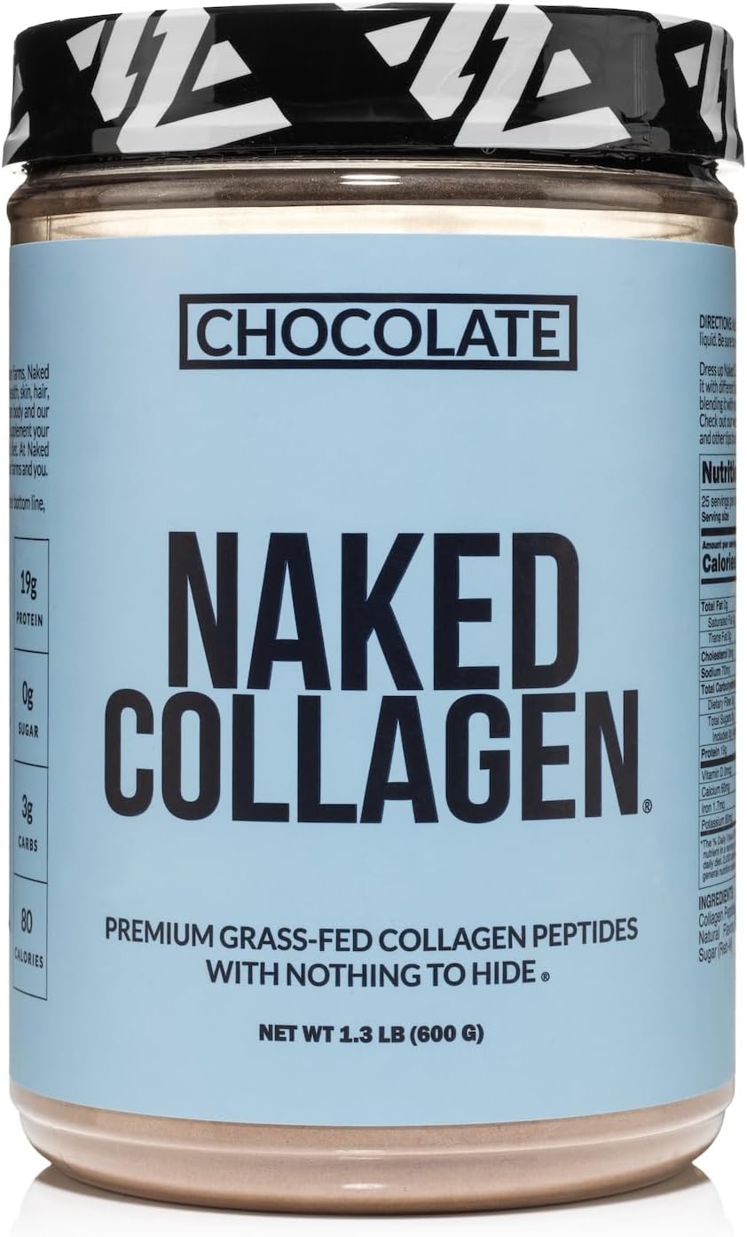 NAKED Chocolate Collagen Peptides Protein Powder, 24 Servings, Pasture-Raised, Grass-Fed Hydrolyzed Collagen Supplement, Paleo Friendly, Non-GMO, Keto, Gluten Free, 20oz