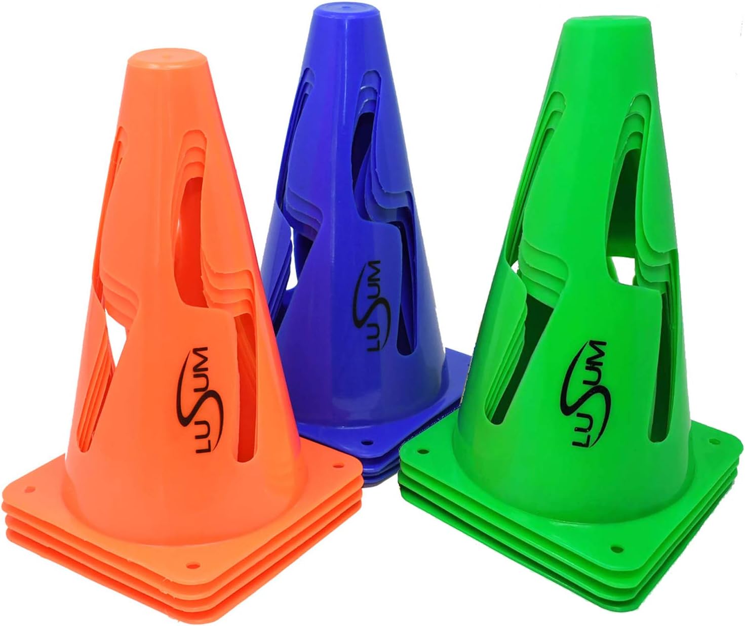 Lusum 9 Inch Football Training Safety Marker Cones 12-Pack - Flexible Traffic Cones - Collapsible for Kids Sports Drills - Kid Sport/Football Training Equipment