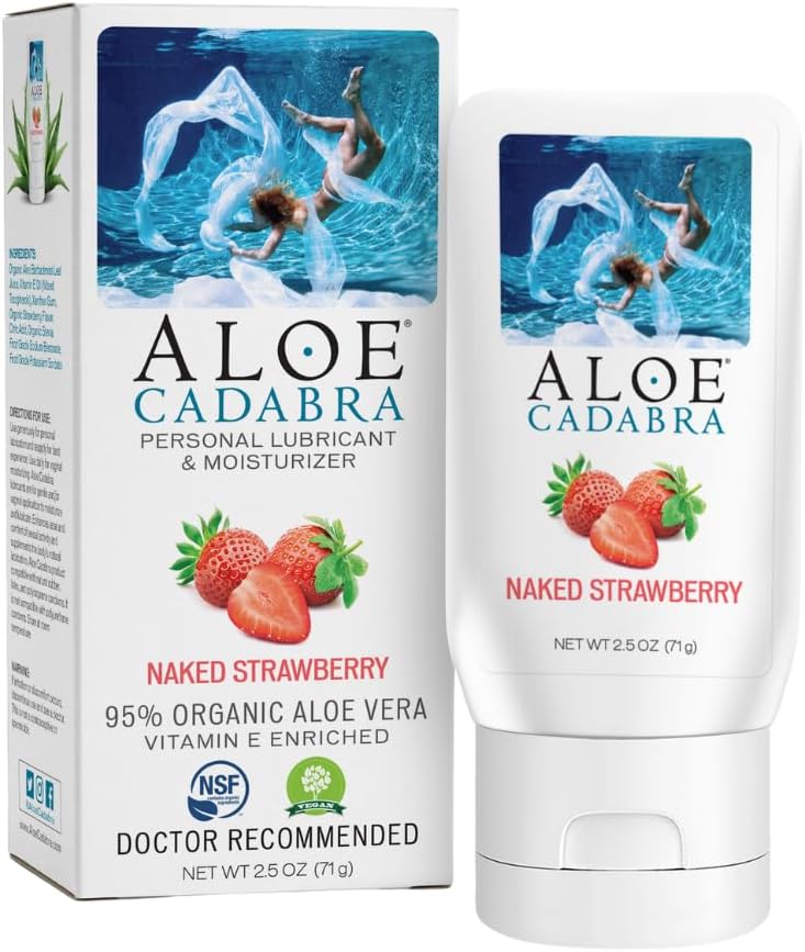 Aloe Cadabra Flavored Personal Lubricant and Vaginal Moisturizer, Organic Edible Aloe Lube for Men, Women and Couples, Non-Staining, pH Balanced, Toy Compatible (Strawberry, 2.5 Ounces, 1 Pack)