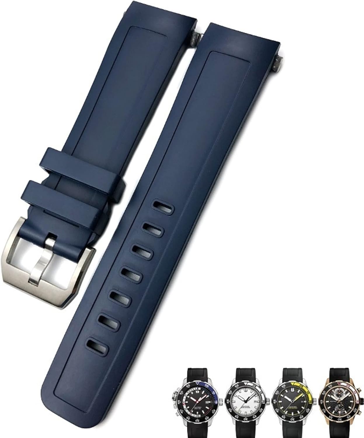 22mm Fluorine Rubber Watch Strap Soft Black Blue Watch Bands for IWC AQUATIMER FAMILY for Men Bracelet