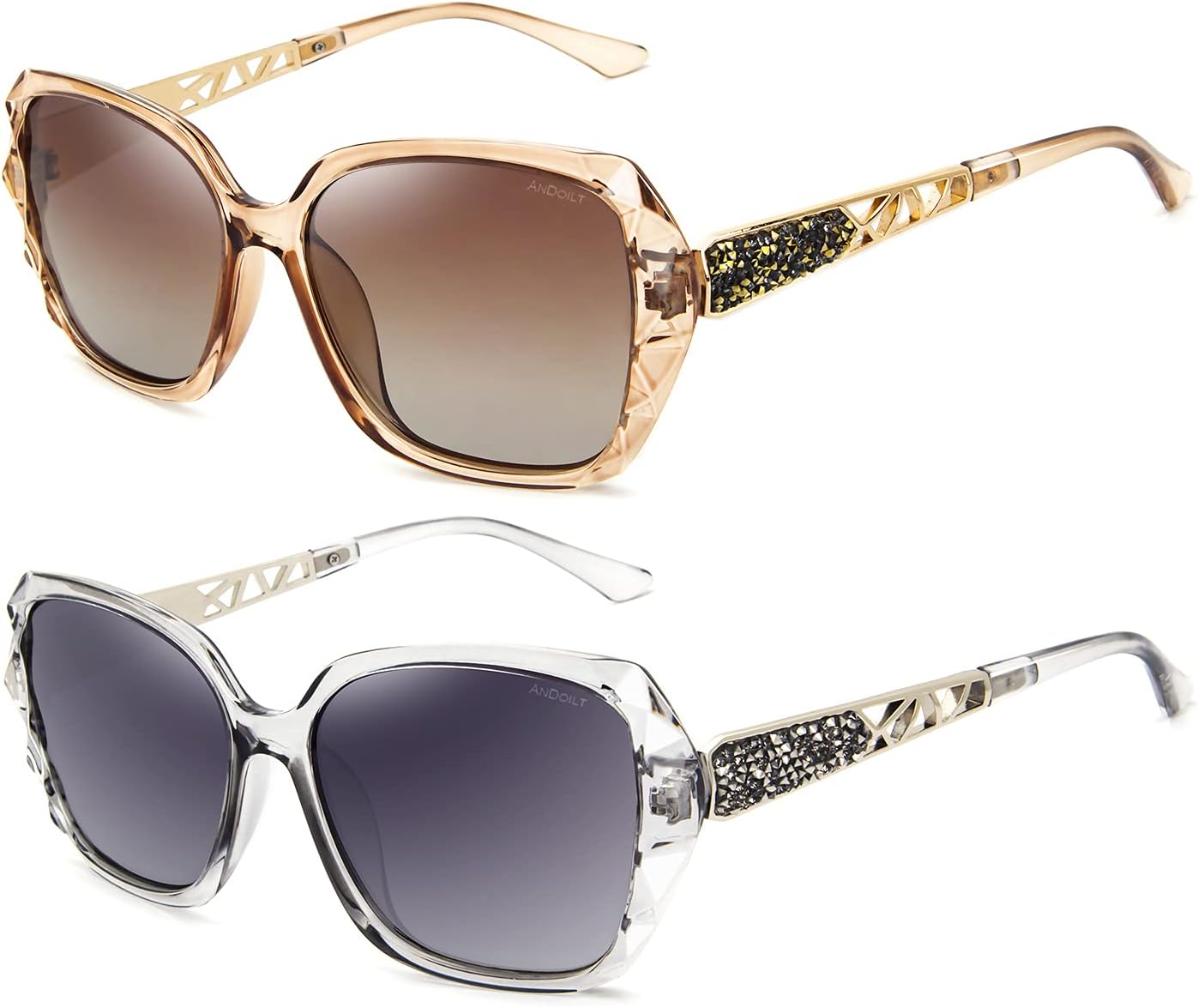 ANDOILT Oversized Polarized Sunglasses for Women Sparkling Composite Frame Classic Ladies Shades