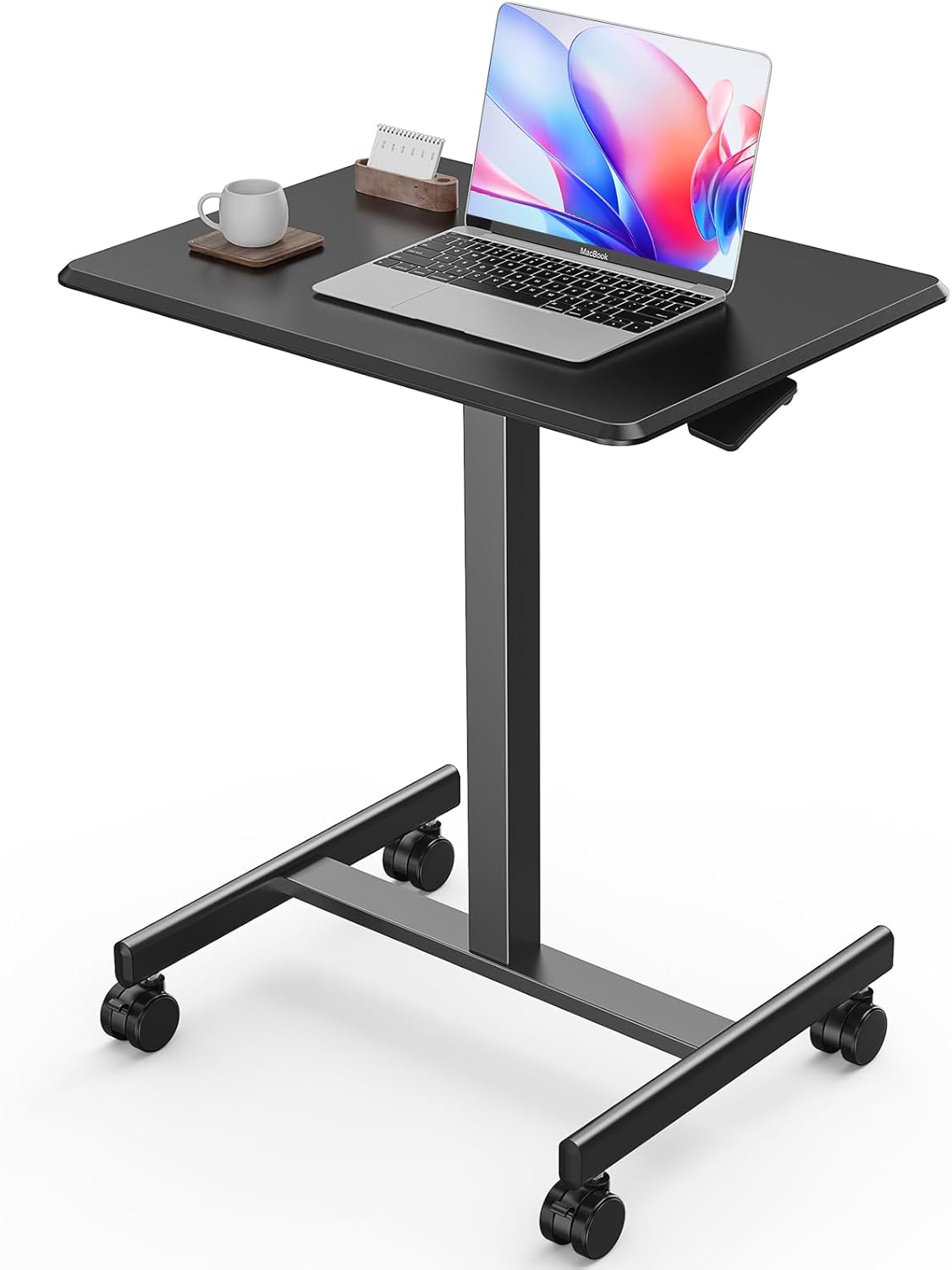 Sweetcrispy Mobile Small Stading Desk - Sit Stand Desk, Portable Rolling Laptop Desk with Lockable Wheels, Computer Workstations, Adjustable Height, Black