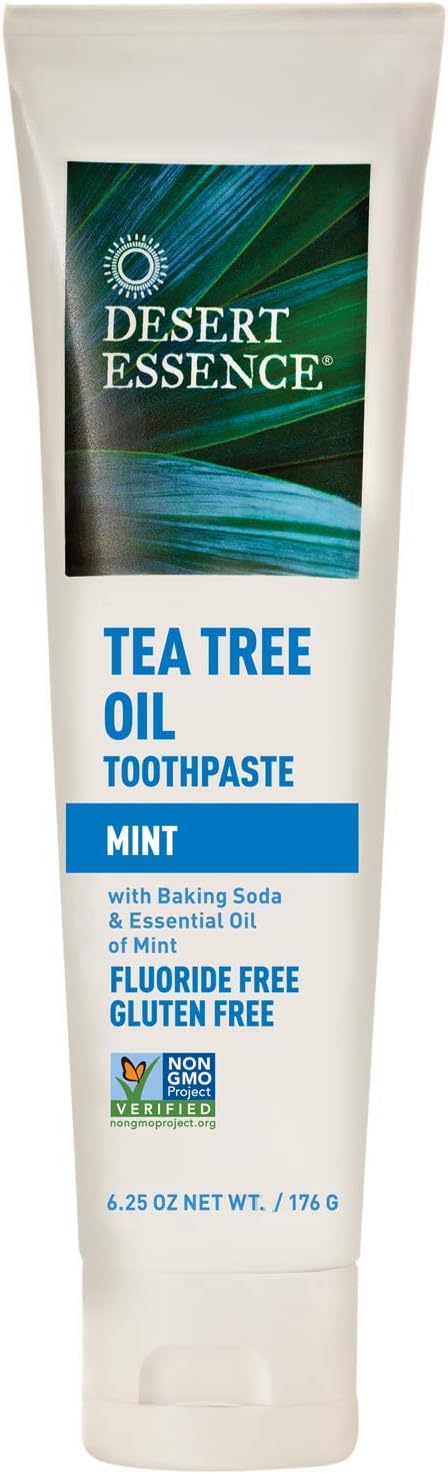 Desert Essence Tea Tree Oil Toothpaste - Mint - 6.25 Oz - Refreshing Taste - Deep Cleans Teeth & Gums - Helps Fight Plaque - Sea Salt - Pure Essential Oil - Baking Soda - Promotes Healthy Mouth