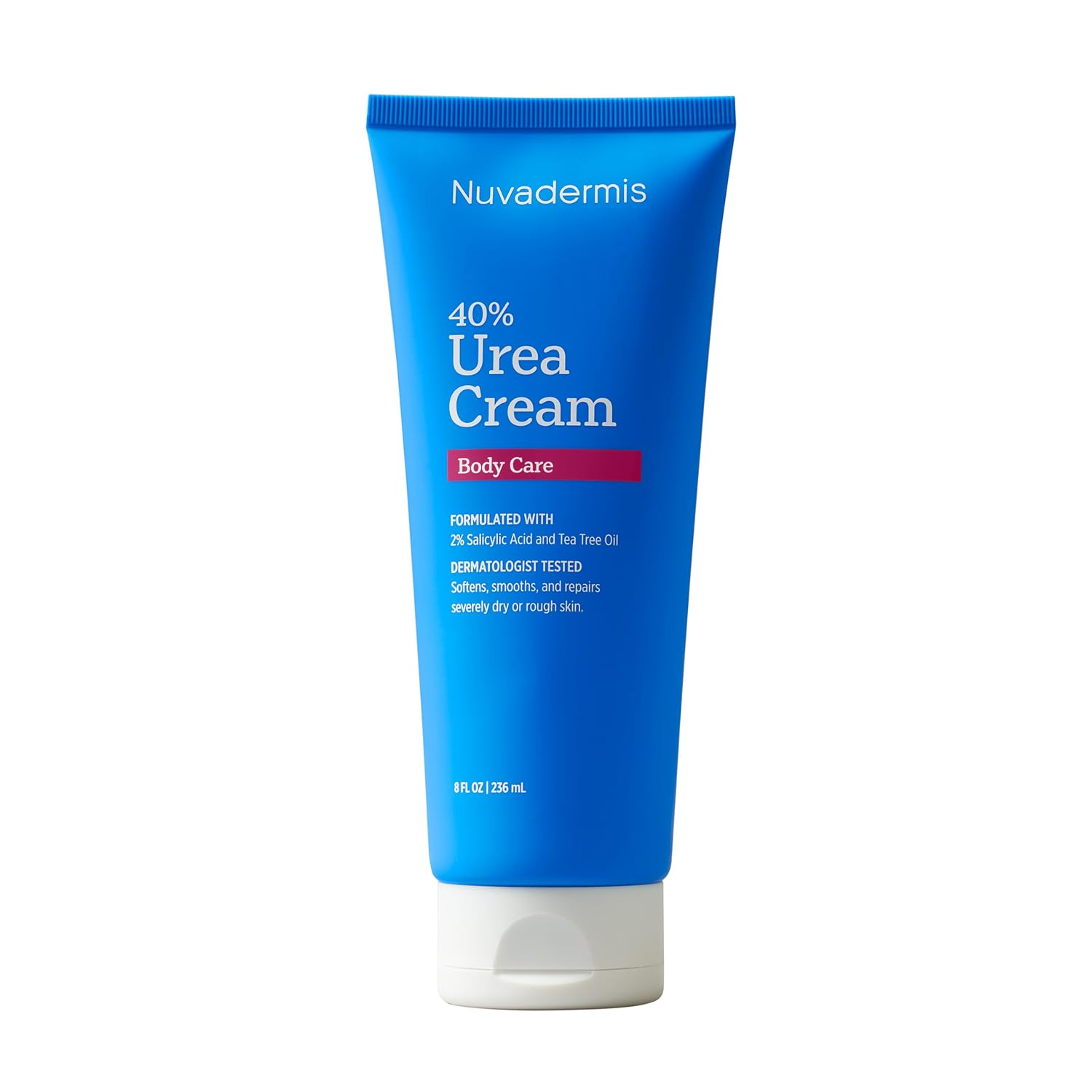 NUVADERMIS Urea Cream 40 Percent for Feet Maximum Strength - 40% Urea Foot Cream for Dry Cracked Heels and Feet - 2% Salicylic Acid, Shea Butter, Tea Tree Oil, Vitamin E - 8 fl oz