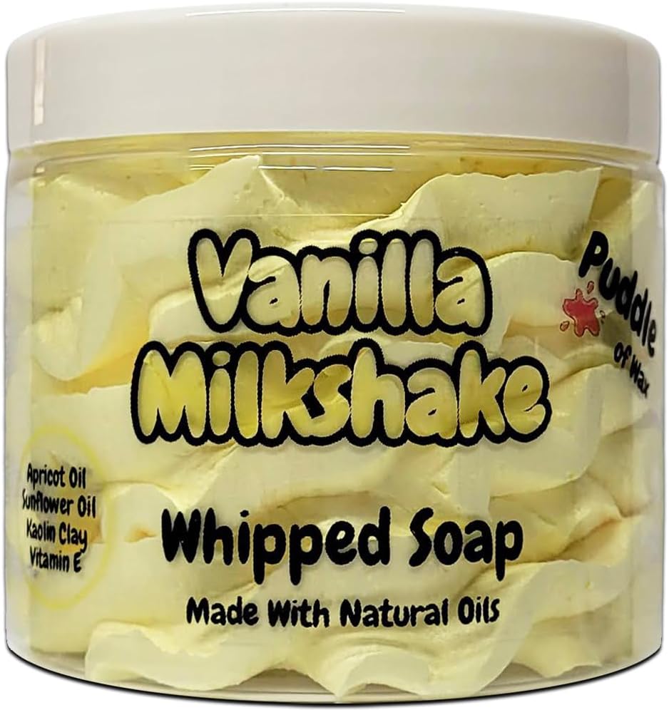 Vanilla Milkshake Whipped Soap Body Wash - 150g - Natural Oils & Kaolin Clay - Sweet Scent - Vegan Friendly - Puddle of Wax - Made in the UK
