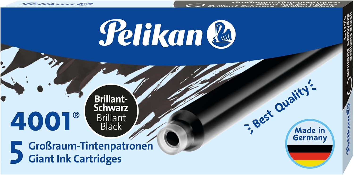 Pelikan 4001 GTP/5 Ink Cartridges for Fountain Pens, Brilliant Black, 1.4ml, 5 Pack (310615)