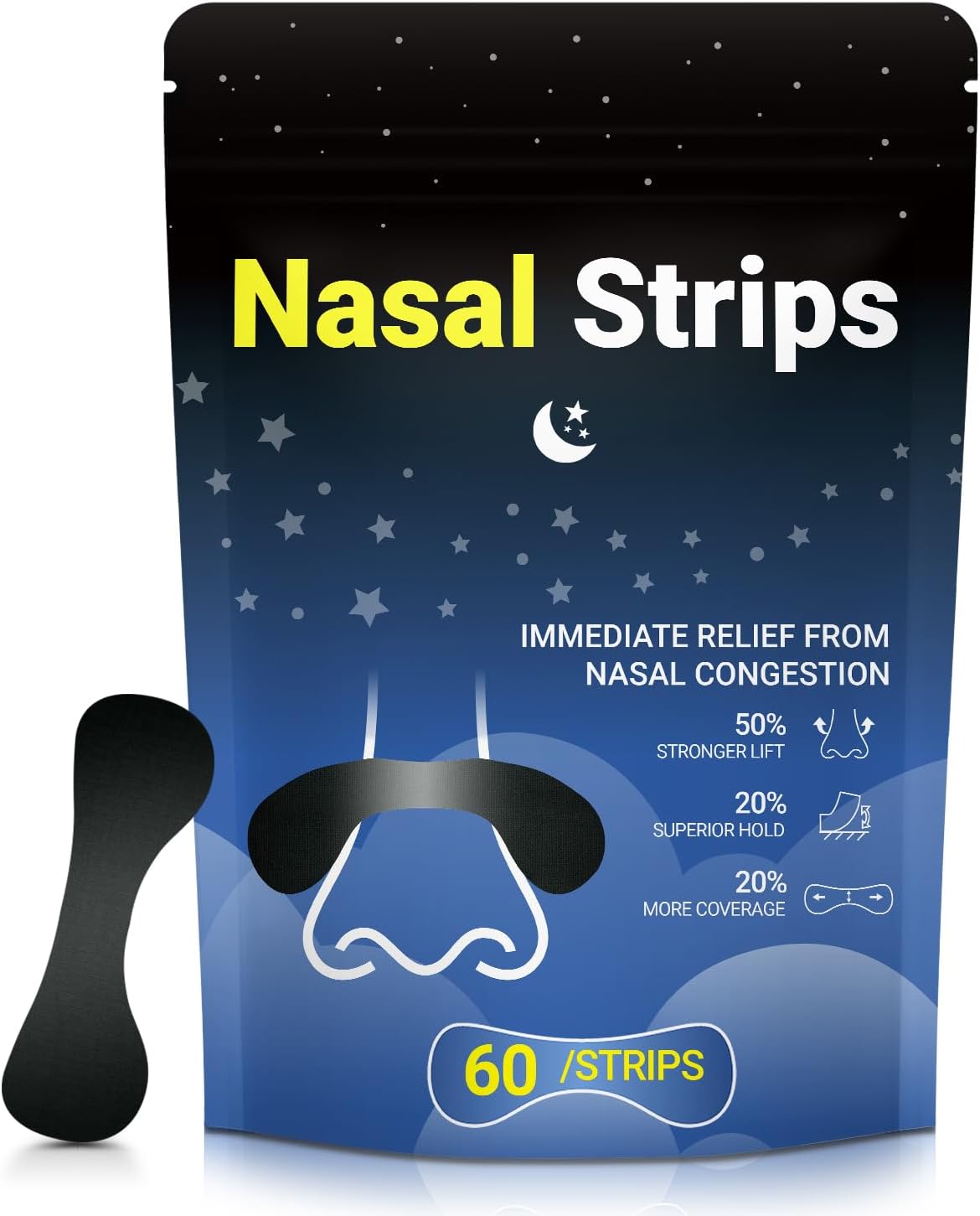 Nasal Strips for Snoring – Extra Strength Nose Strips for Breathing Day and Night Use with Strong Adhesion – Stops Snoring, Improves Sleep and Workout Performance – Comfortable for Men & Women – 60ct