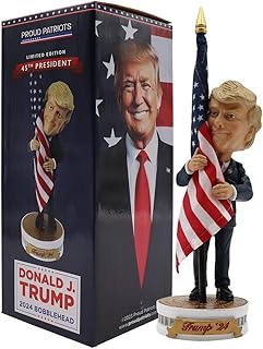 Proud Patriots Donald Trump Bobblehead | (Trump Holding American Flag - Cloth Flag Included)