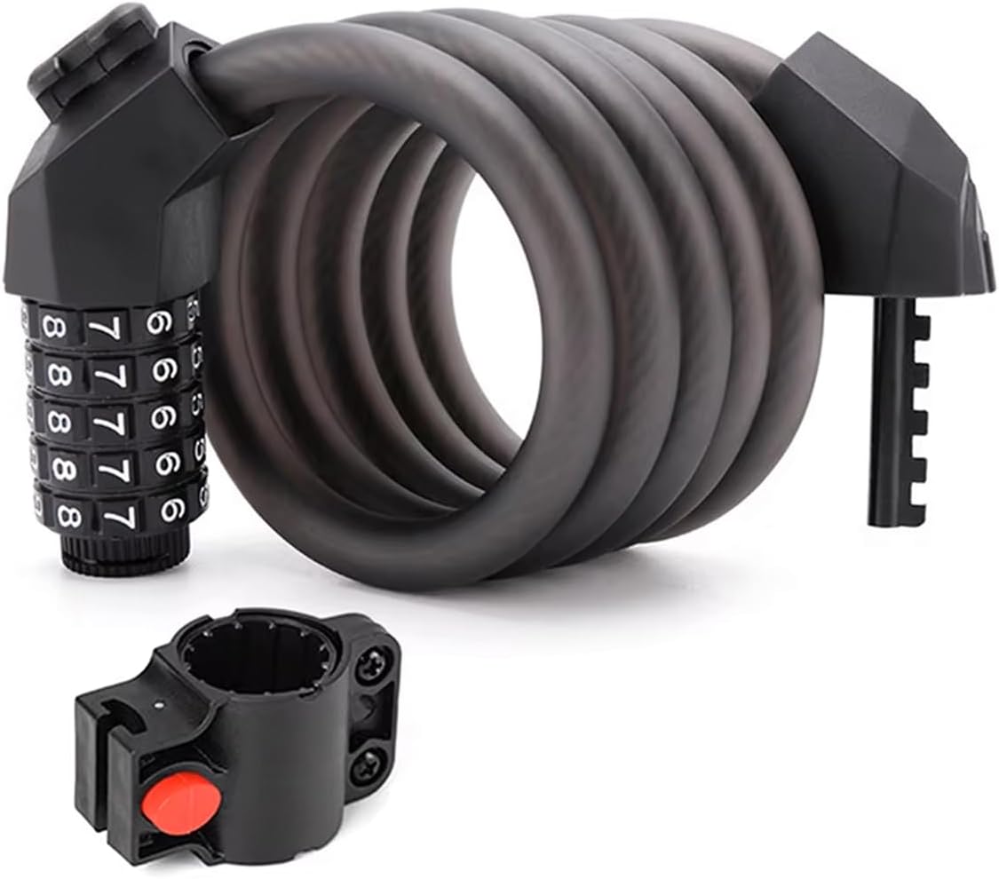Bike Lock Bicycle Locker Combination 5 Digit 120cm/12mm Long with Mounting Bracket, High Security for E-Bike Road Bike Mountain Bike Scooters